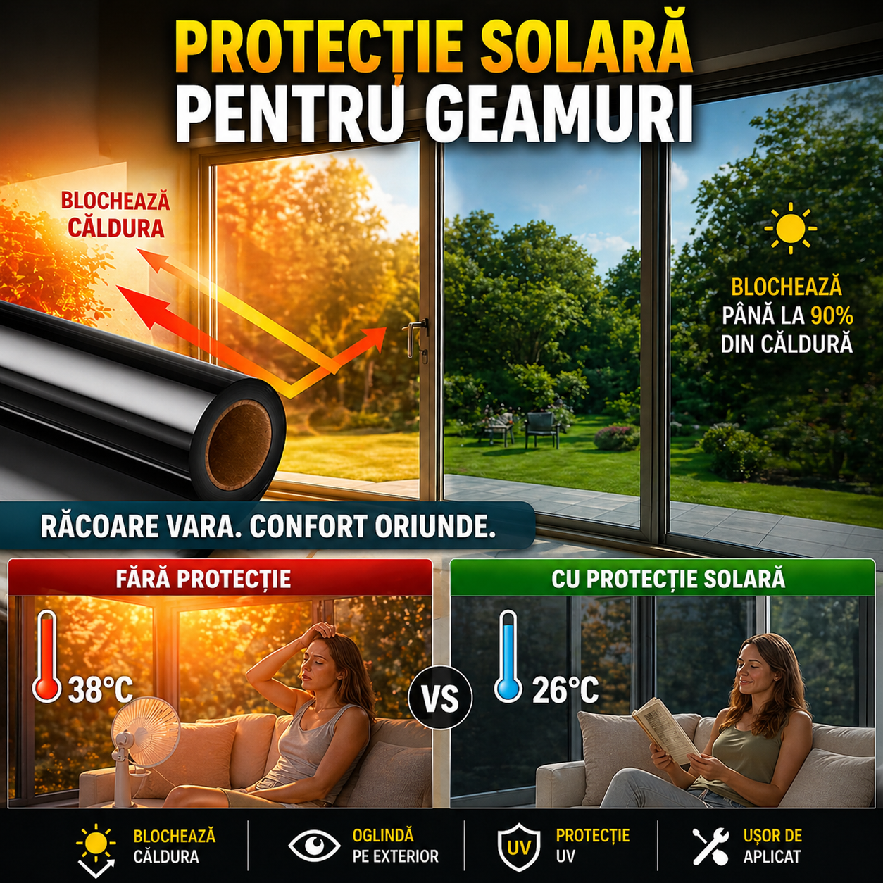 Banda Solară - Mai puțină căldură, mai mult confort zilnic 1+1 GRATIS