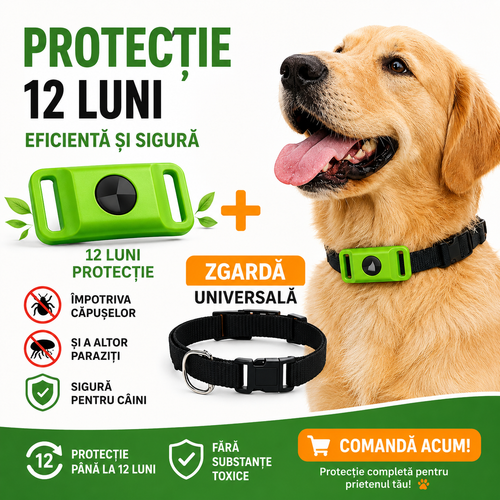 Zgardă Anticăpușe și Purici - Protecție eficientă împotriva paraziților până la 12 luni