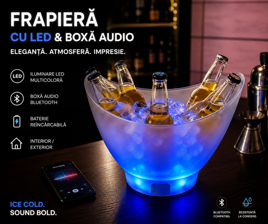 Frapieră LED cu Boxă – Gata cu băuturile calde și petrecerile fără atmosferă